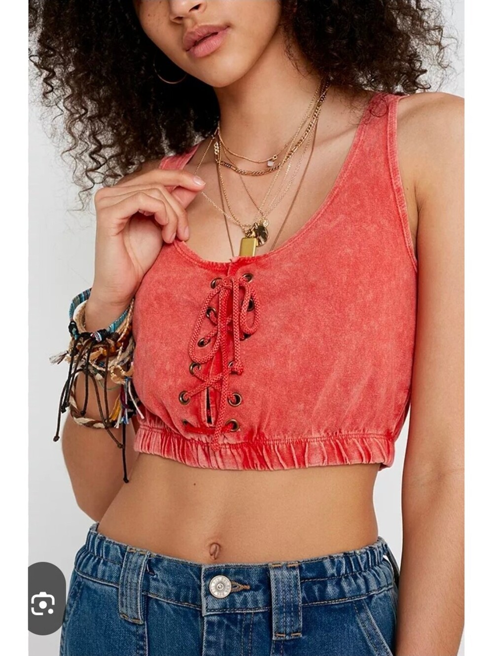 Urban Outfitters Red Lace-Up Cropped Tank Top, Size M